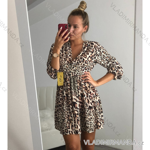 Šaty dlhé elegantný leopard krátký rukáv dámske (S/M one size) TALIANSKÁ MÓDA IMWA21PRATO