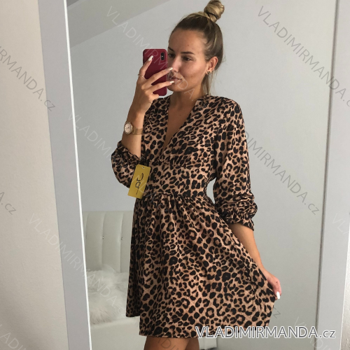 Šaty dlhé elegantný leopard krátký rukáv dámske (S/M one size) TALIANSKÁ MÓDA IMWA21FLORO