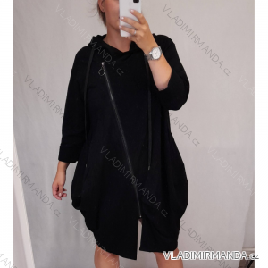 Mikina prodloužená s kapucí na zip dlouhý rukáv dámská (XL/XXL ONE SIZE) ITALSKÁ MÓDA IMD21958