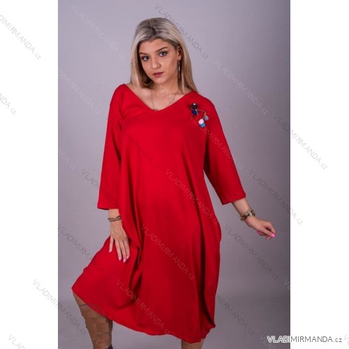 Šaty dlhé dlhý rukáv dámske nadrozměr (2XL / 4XL ONE SIZE) TURECKÁ MÓDA IMLI21005 / DR 2XL / 4XL červená
