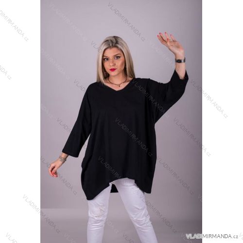 Tunika oversize dlhý rukáv dámska nadrozměr (2XL / 3XL ONE SIZE) TURECKÁ MÓDA IMLI21010 / DR 2XL / 3XL Čierna