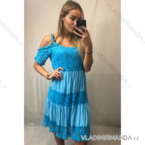 Šaty letné čipkované krátky rukáv dámske (S / M ONE SIZE) TALIANSKÁ MÓDA IMM21738/DR svetlo modrá S / M