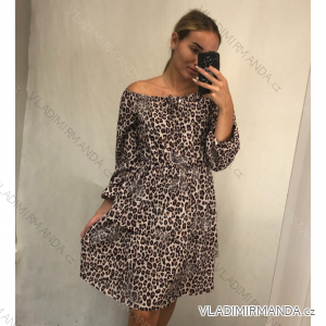 Šaty šifónové carmen dlhý rukáv leopard dámske (S / M ONE SIZE) TALIANSKÁ MÓDA IMWG21184 / DR