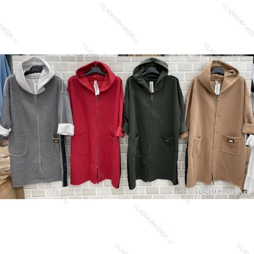 Kabát flaušový s kapucňou dlhý dámsky (L / XL ONE SIZE) TALIANSKÁ MÓDA IMWT21248