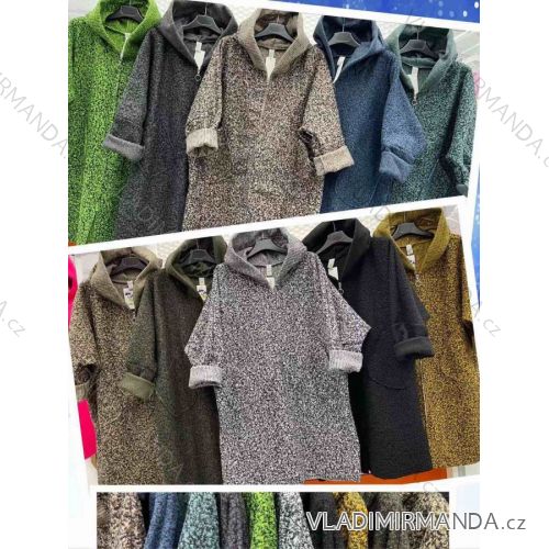 Kabát flaušový s kapucňou baránok dámsky (L / XL ONE SIZE) TALIANSKÁ MÓDA IMWT21263