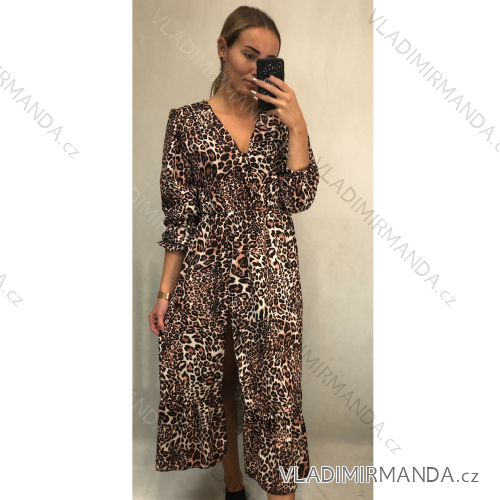 Šaty elegantné dlhý rukáv dámske (UNI S / L) TALIANSKÁ MÓDA IMWA21145/DR leopardí