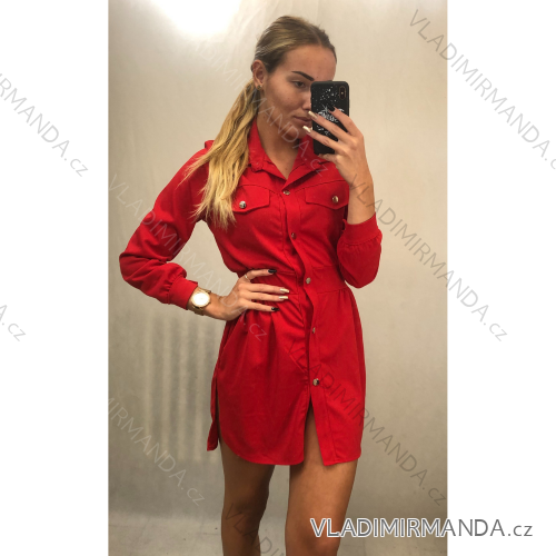 Šaty elegantné košeľové dlhý rukáv dámska (S / M ONE SIZE) TALIANSKÁ MÓDA IMWK21398/DR červená