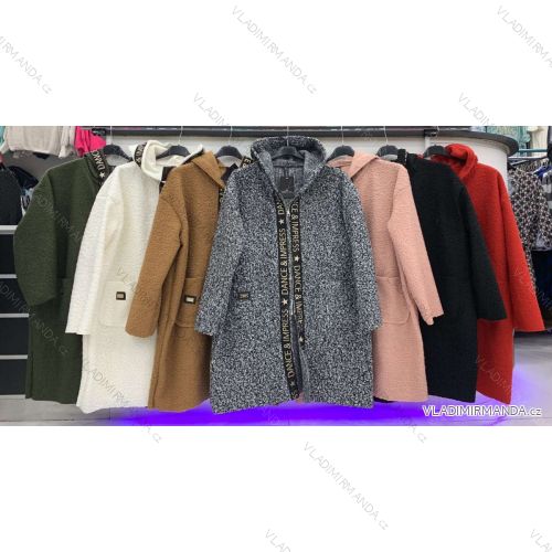 Kabát beránek s kapucí dlouhý rukáv dámský (L/XL ONE SIZE) ITALSKÁ MÓDA IMWD216508