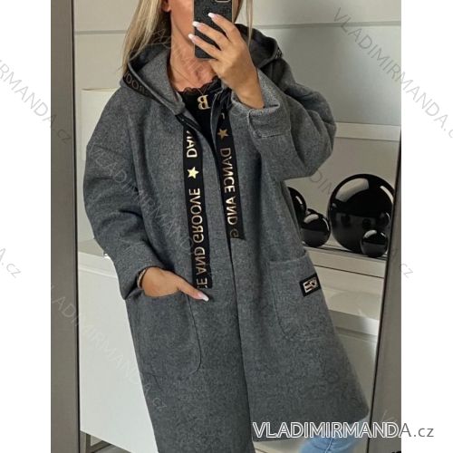 Kabát flaušový jesenné na zips s kapucňou dámsky (2XL/3XL ONE SIZE) TALIANSKÁ MÓDA IMWM216760