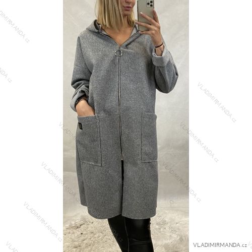 Kabát flaušový na zip dlouhý rukáv s kapucí dámská (XL/2XL ONE SIZE) ITALSKá MóDA IMC21KAB1