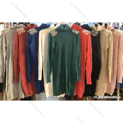 Šaty pletené s rolákom dlhý rukáv dámske (S / M ONE SIZE) TALIANSKÁ MÓDA IMWA216668