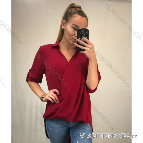Košile/halenka 3/4 rukáv dámská oversize (S/M ONE SIZE) ITALSKá MóDA IMM21103/DR vínová S / M