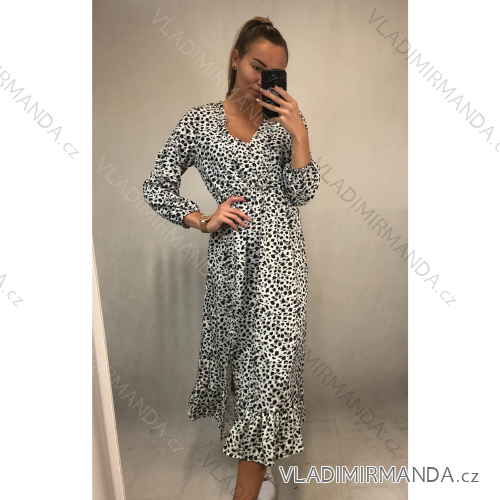 Šaty elegantní dlouhý rukáv dámské leopard (S/M.ONE SIZE) ITALSKÁ MÓDA IMM211310-B/DR biele S / M