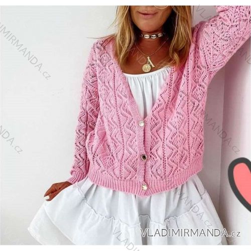 Svetr pletený tenký na knoflíčky dlouhý rukáv dámský (S/M/L ONE SIZE) ITALSKÁ MÓDA IMWL21125