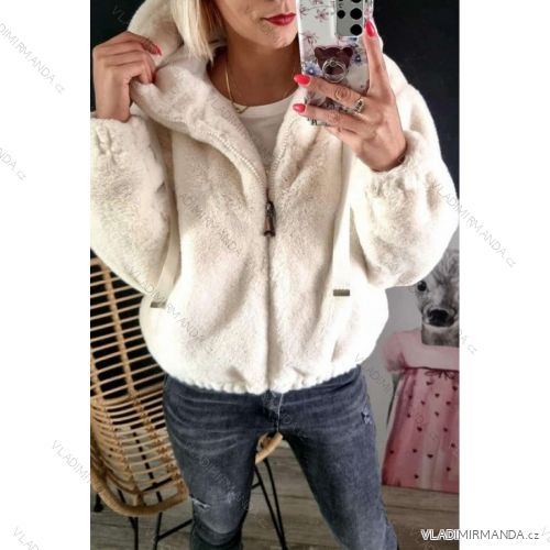 Mikina kožúšok s kapucňou teplá dlhý rukáv dámska (S / M, M / L ONE SIZE) TALIANSKÁ MÓDA IMWL21154