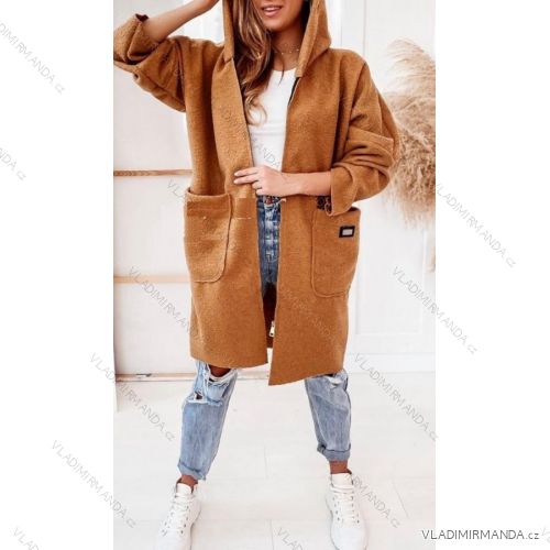 Kabátik flaušový baránok dlhý rukáv dámsky (L / XL ONE SIZE) TALIANSKÁ MÓDA IMWL2121456