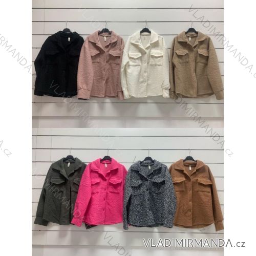 Kabátik flaušový baránok dlhý rukáv dámsky (S / M ONE SIZE) TALIANSKÁ MÓDA IMWY22198