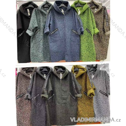 Kabát dlhý flaušový baránok s kapucňou dlhý rukáv dámsky (L / XL ONE SIZE) TALIANSKÁ MÓDA IMWC217157