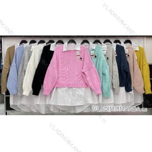 Sveter so všitou košeľou dlhý rukáv dámske (S / M ONE SIZE) TALIANSKÁ MÓDA IMWD217188