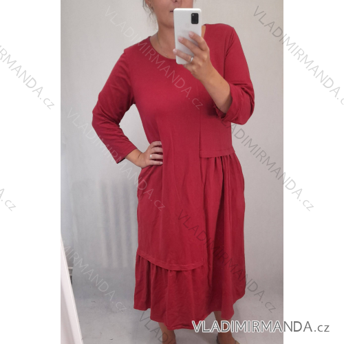Šaty 3/4 rukáv dámske nadrozměr (XL / 2XL ONE SIZE) TALIANSKÁ MÓDA IMS21305/DR XL/XXL vínová