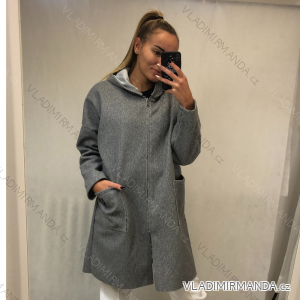 Kabát flaušový na zip s kapucí dlouhý rukáv dámský nadrozměr (XL/2XL ONE SIZE) ITALSKÁ MÓDA IMD22362