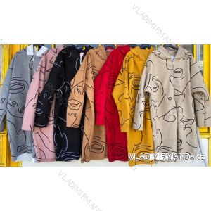 Kabát flaušový na zips dámsky nadrozměr (4X / 5XL ONE SIZE) TALIANSKÁ MÓDA IMD211146