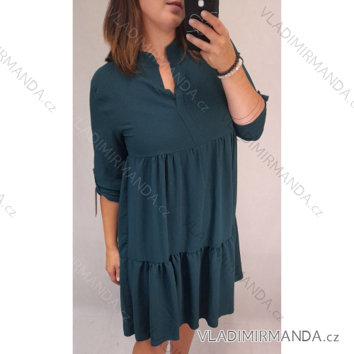 Šaty košilové dlouhý rukáv dámské (M/L ONE SIZE) ITALSKÁ MÓDA IM321524/dr smaragdová M / L