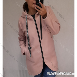 Kabát na zips dlhý rukáv flauš s kapucňou dámska nadrozměr (XL / 2XL ONE SIZE) TALIANSKÁ MÓDA IM421794