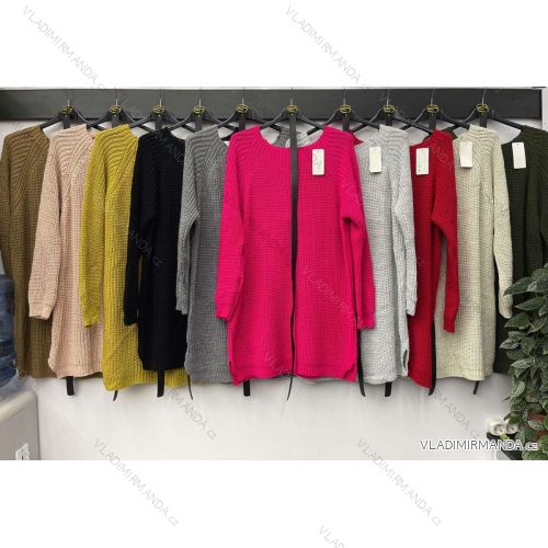 Šaty pletené s opaskom dlhý rukáv dámske (S / M ONE SIZE) TALIANSKÁ MÓDA IMWB217273