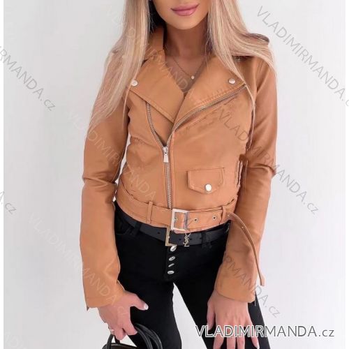 Bunda brúsená koženková dlhý rukáv dámska (S-XL) TALIANSKÁ MÓDA IMWE217284