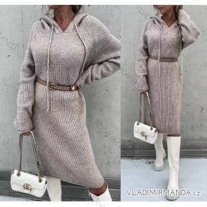 Šaty pletené s kapucňou dlhý rukáv dámske (S / M ONE SIZE) TALIANSKÁ MÓDA IMWD217336