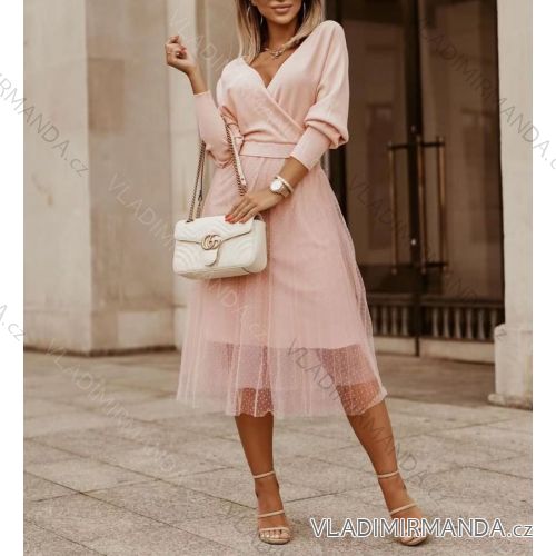 Šaty elegantné dlhý rukáv dámske (S / M ONE SIZE) TALIANSKÁ MÓDA IMWE217368