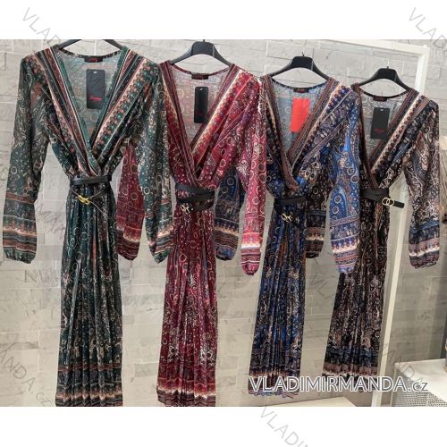 Šaty s opaskom dlhý rukáv dámske (S / M ONE SIZE) TALIANSKÁ MÓDA IMWD217413
