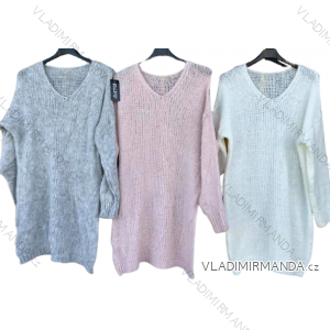 Šaty/svetr prodloužený pletený oversize dlouhý rukáv dámské (XL/2XL ONE SIZE) ITALSKÁ MÓDA IMD22784