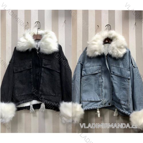 Bunda rifľová zimná s kožušinkou dámska (S / M, M / L ONE SIZE) POĽSKÁ MÓDA PMWK217585