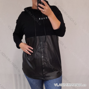 Mikina oversize balvněná dlhý rukáv s kapucňou dámska koženka (XL / 2XL ONE SIZE) TALIANSKÁ MÓDA IMW21047