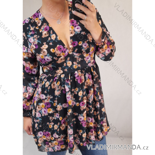Šaty elegantní dlouhý rukáv dámské (S/M ONE SIZE) ITALSKÁ MÓDA IMWA21539/DR čierna S / M