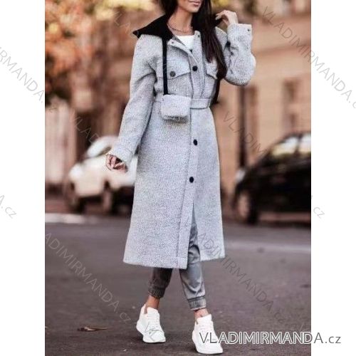 Kabát flaušový baránok s kapucňou dlhý rukáv dámsky (S / M ONE SIZE) Talianska MÓDA IMWY21833