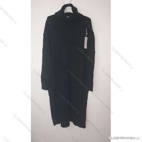 Šaty úpletové s rolákom dlhý rukáv dámske (XL / 2XL ONE SIZE) TALIANSKÁ MÓDA IMT21S-835 čierna xl/2xl one size