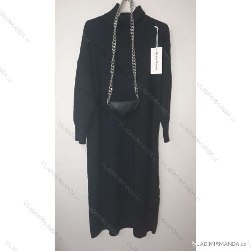 Šaty úpletové s rolákom a s kabelkou dlhý rukáv dámske (S/M ONE SIZE) TALIANSKÁ MÓDA IMT21CD96779 čierna S / M