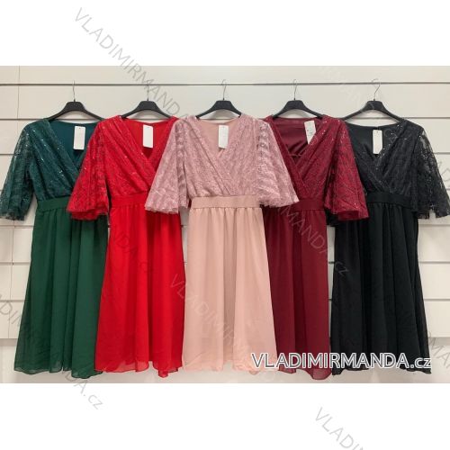 Šaty elegantné krátky rukáv dámske (S / M ONE SIZE) TALIANSKÁ MÓDA IMWY217890