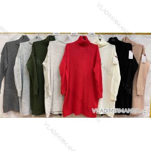 Šaty pletené s rolákem dlouhý rukáv dámské (L/XL ONE SIZE) ITALSKá MóDA IM421346