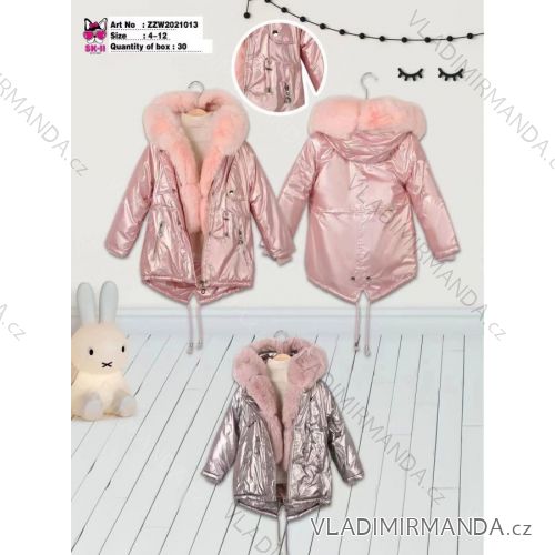 Kabátik zimný s kožúškom detský dorast dievčenské (4-12 ROKOV) POĽSKÁ MÓDA HKW21ZZW2021013