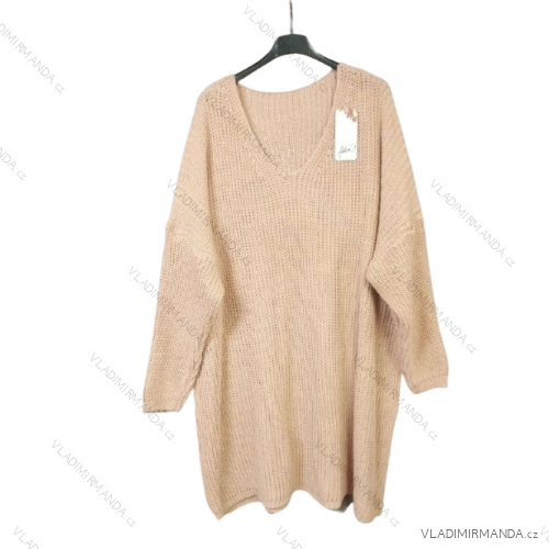 Šaty pletené alá sveter predĺžený dlhý rukáv dámske nadrozměr (3XL/4XL ONE SIZE) TALIANSKÁ MÓDA IM4212669 staroružová