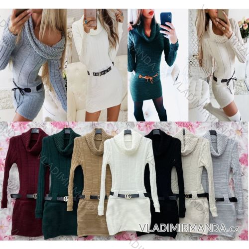 Šaty pletené teplé s opaskom dlhý rukáv dámske (S/M ONE SIZE) TALIANSKA MÓDA IMWG21G20004