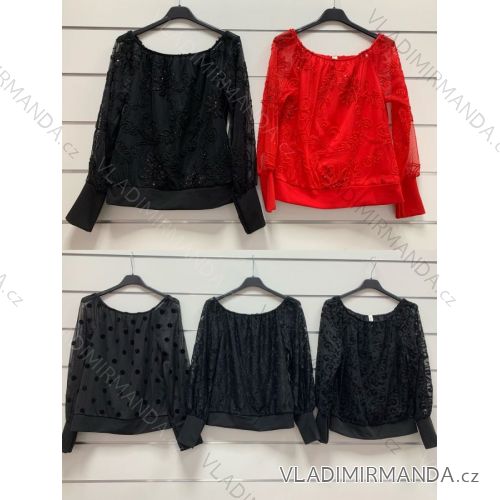 Tričko elegantné čipkové dlhý rukáv dámske (S/M ONE SIZE) TALIANSKA MÓDA IMWY21904