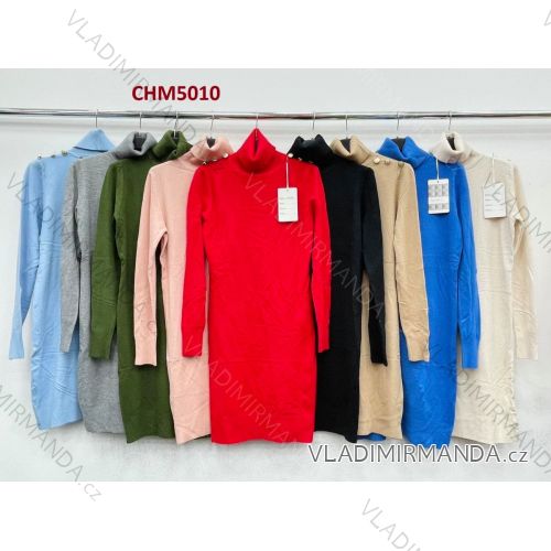 Šaty pletené s rolákom dlhý rukáv dámske (S/M ONE SIZE) TALIANSKA MÓDA IMWC21CHM5010