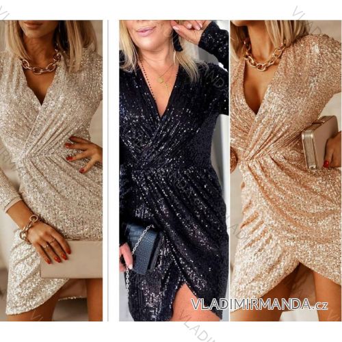 Šaty elegantní společenské třpytivé dlouhý rukáv dámské (S/M ONE SIZE) ITALSKÁ MÓDA IMWA2182113