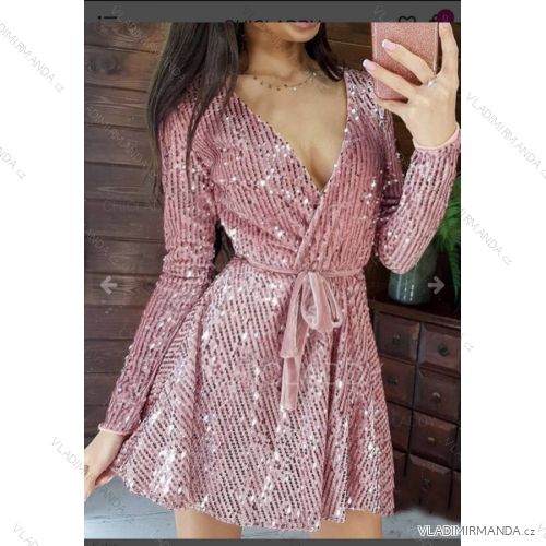 Šaty elegantní společenské třpytivé dlouhý rukáv dámské (S/M ONE SIZE) ITALSKÁ MÓDA IMWA2182114