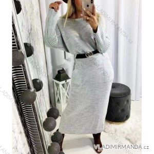 Šaty pletené s opaskom dlhý rukáv dámske (S/M ONE SIZE) TALIANSKA MÓDA IMWA218229